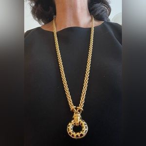 Onyx and Gold Plated Opera Length Fashion Chain Necklace
